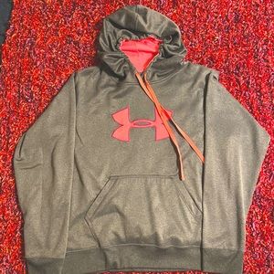 Under Armour Gray Hot Pink Logo Pullover Hoodie Size XL FREE SHIPPING